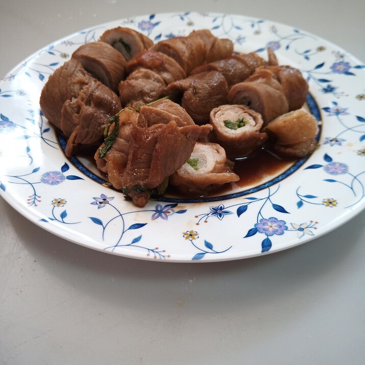 節約 豚肉と豆苗のロール甘辛煮